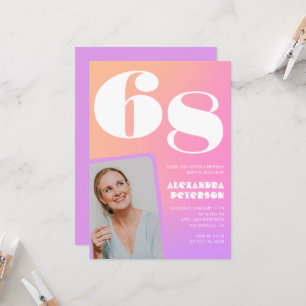 Pink Gradient 68th birthday invitation Retro Photo