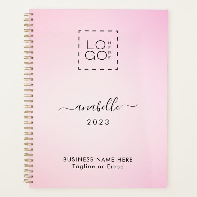 Pink Gradient Add Name Year Custom Square Logo Planner (Front)