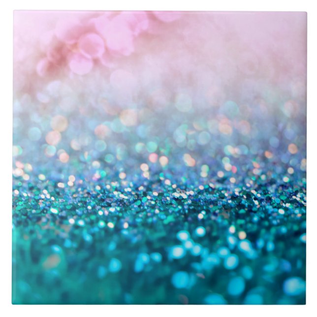 Pink Gradient Blue Teal Sparkle Trendy Glitter Tile (Front)