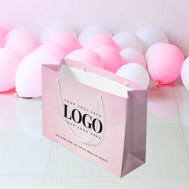 Pink Gradient Custom Add Company Business Logo Large Gift Bag (Creator Uploaded)
