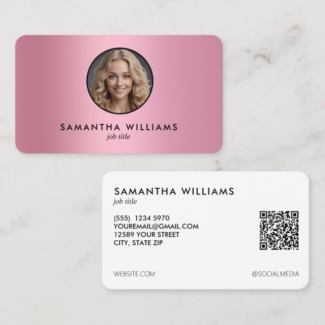 Pink Gradient Custom QR Photo Business Card (Front/Back)