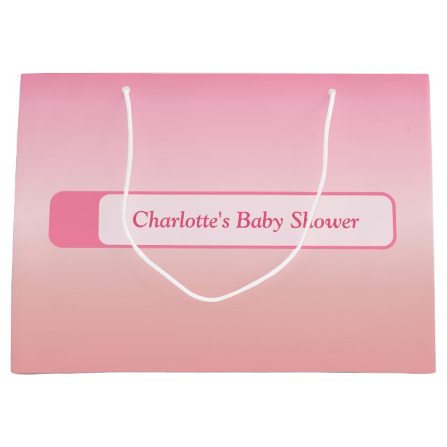 Pink Gradient Cute Baby Shower Large Gift Bag (Front)