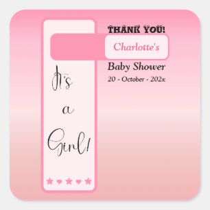 Pink Gradient Cute Eyeball Text Baby Shower Square Sticker
