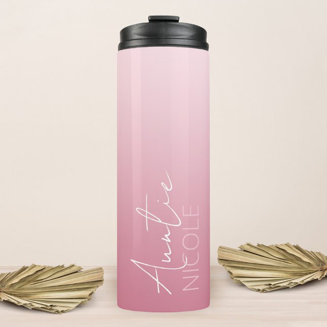 Pink Gradient Handwriting Personalised Auntie Thermal Tumbler (Creator Uploaded)