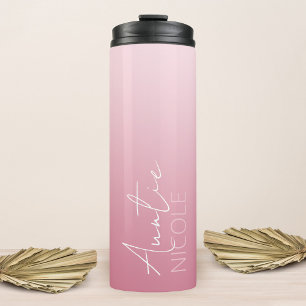 Pink Gradient Handwriting Personalized Auntie Thermal Tumbler