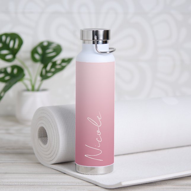 Pink Gradient Handwriting Script Personalised Water Bottle (Yoga)