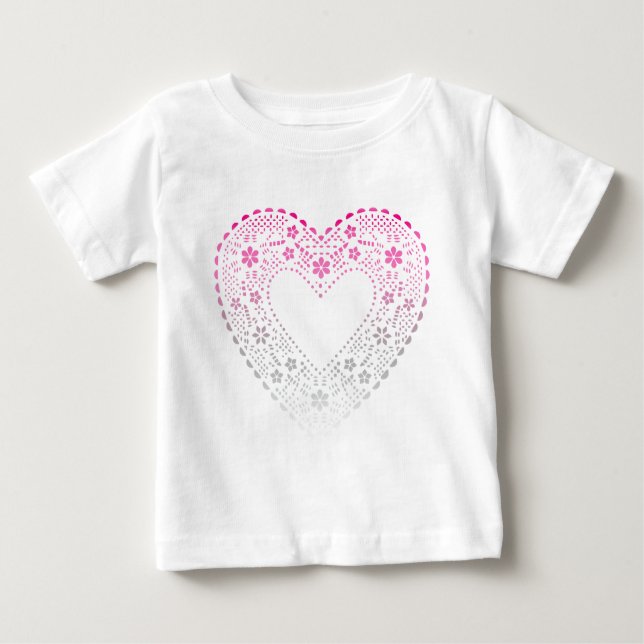 Pink Gradient Lace Heart Baby T-Shirt (Front)