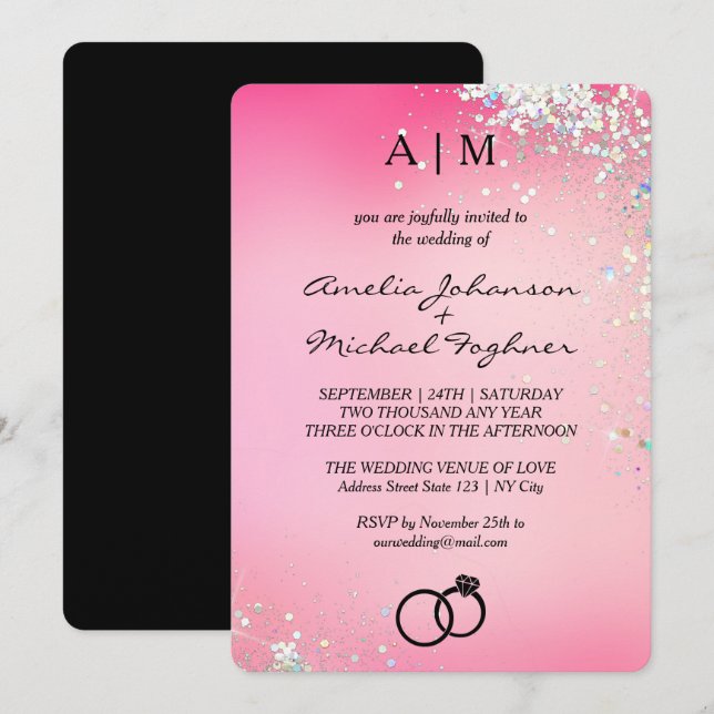 Pink Gradient Monogram Wedding Invitation  (Front/Back)