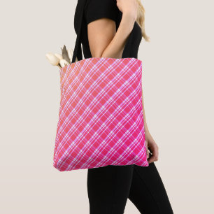 Pink Gradient Plaid Tote Bag