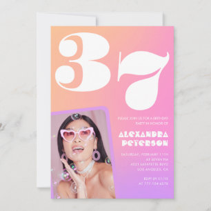 Pink Gradient Retro Photo 37th birthday Invitation