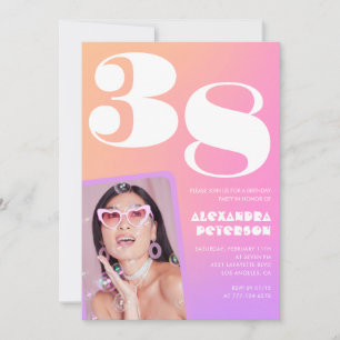Pink Gradient Retro Photo 38th birthday Invitation