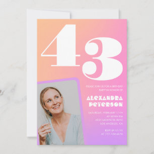 Pink Gradient Retro Photo 43rd birthday Invitation