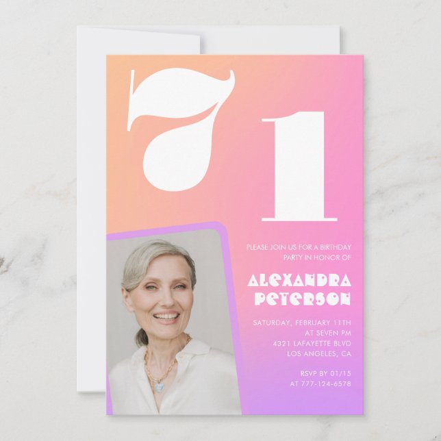 Pink Gradient Retro Photo 71st birthday Invitation (Front)