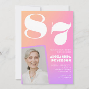Pink Gradient Retro Photo 87th birthday Invitation