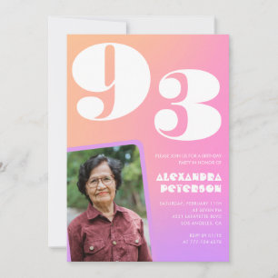 Pink Gradient Retro Photo 93rd birthday Invitation