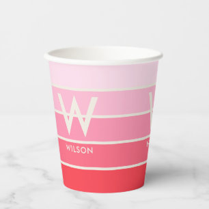 Pink Gradient Striped Monogram Personal Party Paper Cups