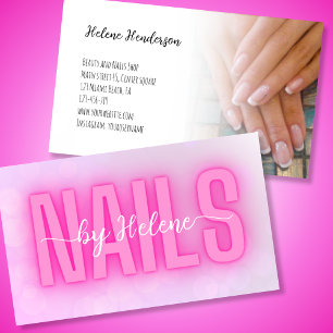 Pink gradient white Nails by custom text photo  Business Card