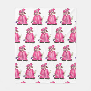 Pink Graduate Girl Cap Gown Diploma Graduation Fleece Blanket