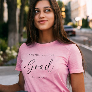 Pink Graduate Modern Elegant Script Graduation T-Shirt