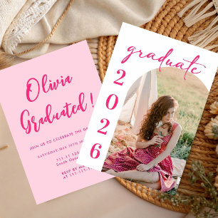 pink graduate photo Graduation Party Class 26 Invitation