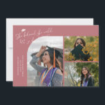 Pink Graduate She Believed Multi Photo Announcement<br><div class="desc">Modern and whimsical graduation announcement photo card featuring 3 photos on the front and 1 on the back. The text says "She believed she could so she did" with twinkling stars. Add the graduate's name,  information,  and message to personalize this card. Pink.</div>