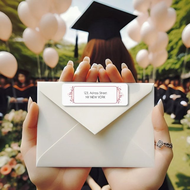 Pink Graduates silhouette Return Address Label (Creator Uploaded)