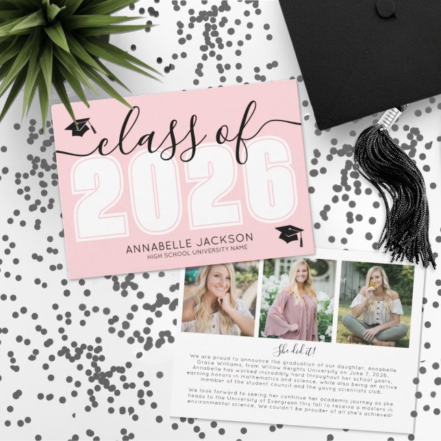 Pink Graduation Announcement (Class Of 2025 Pink Graduation Announcement)