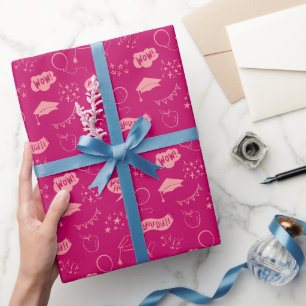 Pink Graduation Hand Drawn Scribble Pattern Wrapping Paper