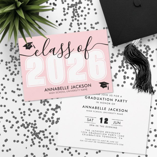 Pink Graduation Party Invitation (Pink Class Of 2025 Graduation Party Invitation)