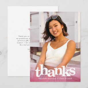 Pink graduation photo bold typography modern chic thank you card
