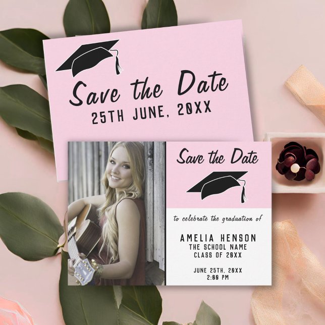 Pink Graduation Save the Date Photo Announcement (Creator Uploaded)