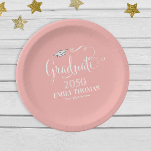 Pink Graduation Simple Personalised Paper Plate
