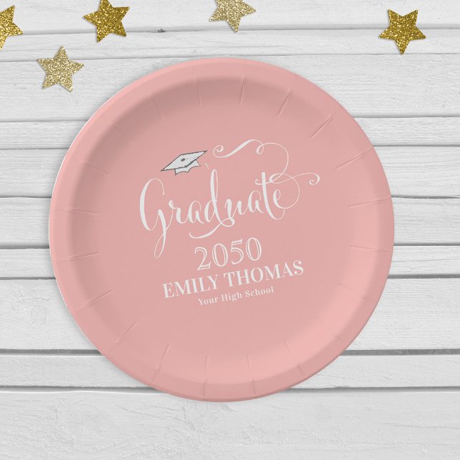 Pink Graduation Simple Personalised Paper Plate (Creator Uploaded)