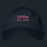 Pink Grandma Est 2024 Embroidered Baseball Cap<br><div class="desc">Embroidered Grandma Est 2024 baseball cap. The text is in a pink. This grandma est. 2024 cap would make a unique grandma announcement,  Christmas gift for grandma,  birthday gift for grandma and more.</div>