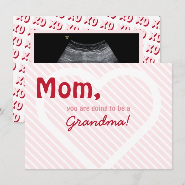 Pink Grandma Valentine Ultrasound Pregnancy Reveal Announcement (Front/Back)