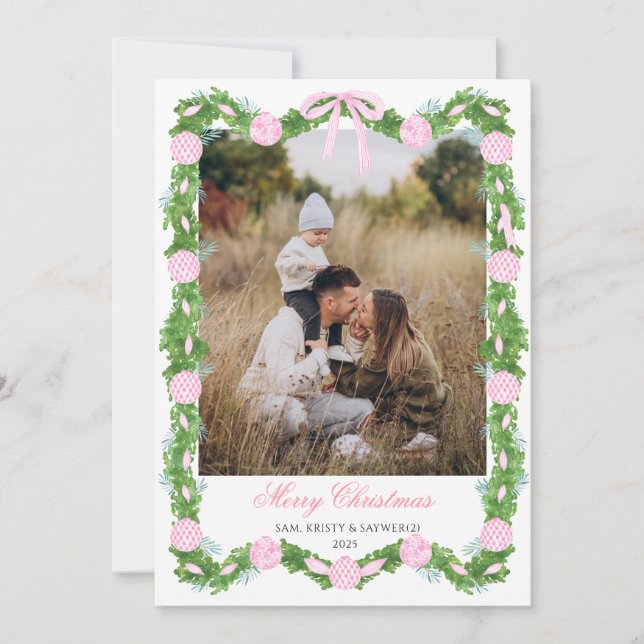 Pink Grandmillennial Photo Christmas Card (Front)