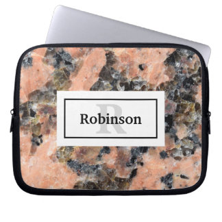 Pink Granite Rock Texture with Name and Monogram Laptop Sleeve