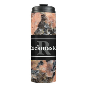 Pink Granite Rock Texture with Name and Monogram Thermal Tumbler