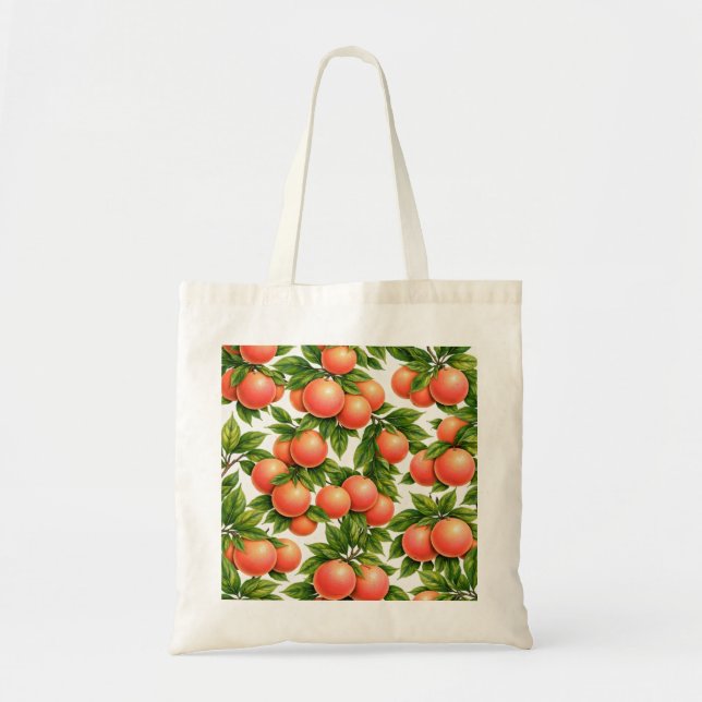 Pink Grapefruit Botanical Pattern Tote Bag (Front)
