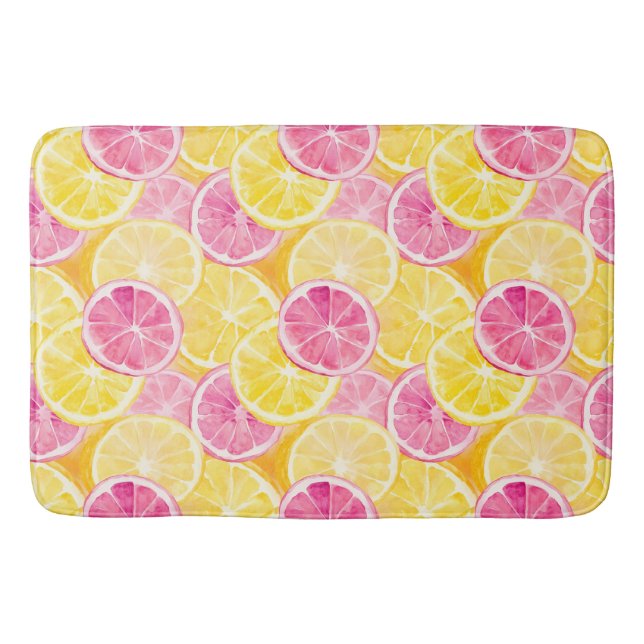 Pink Grapefruit & Lemon Shower Curtain Bath Mat (Front)