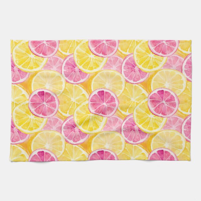 Pink Grapefruit & Lemon Shower Curtain Tea Towel (Horizontal)