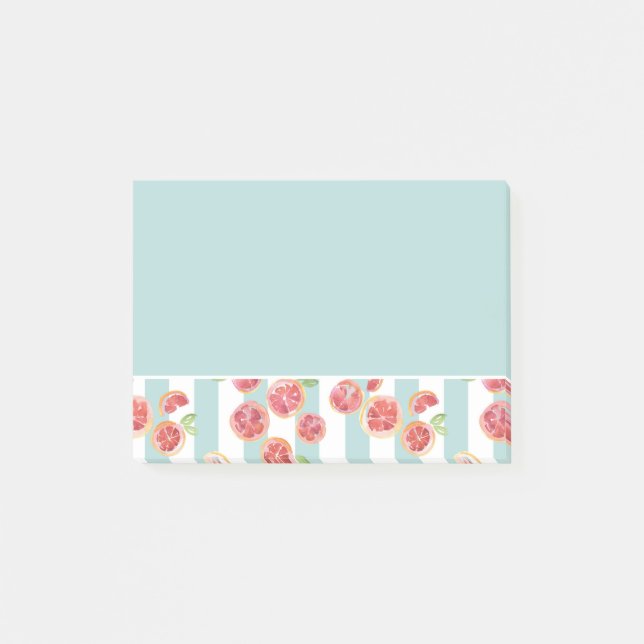 Pink Grapefruit Pattern on Green Stripes Post-it Notes (Front)