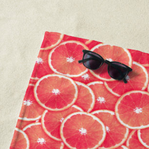 Pink Grapefruit Slice Digital Montage Beach Towel