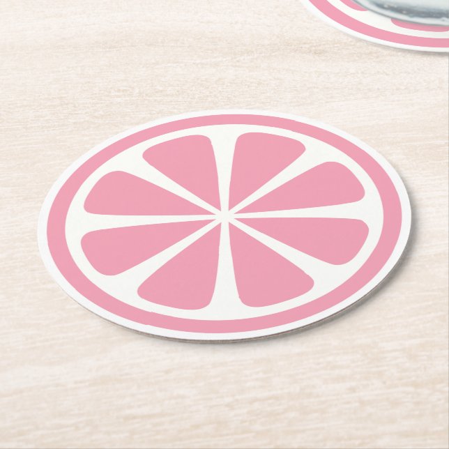 Pink Grapefruit Slice Round Paper Coaster (Angled)