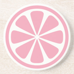Pink Grapefruit Slice Round Sandstone Coaster