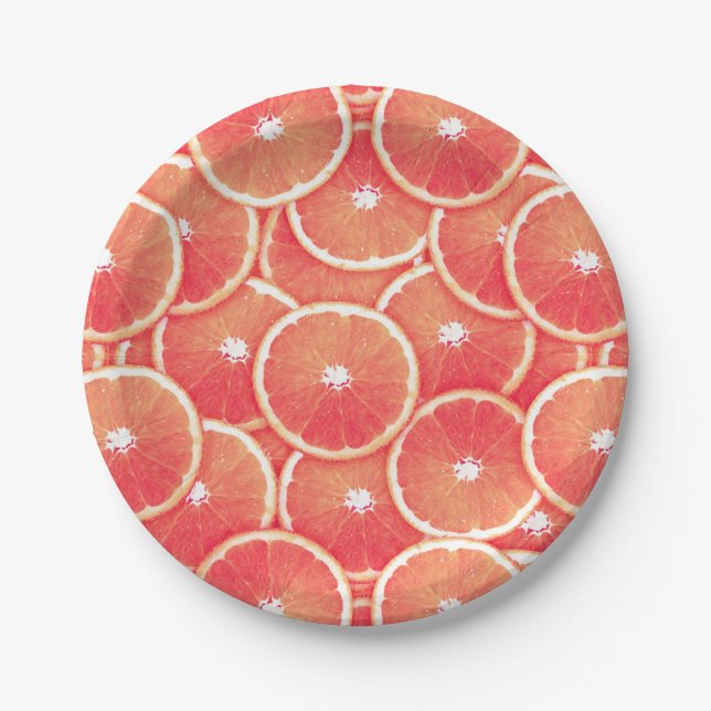 Pink grapefruit slices paper plate (Front)