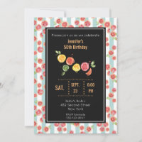 Pink Grapefruits on Green Stripes Party Invite