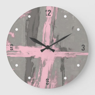 Pink Gray abstract Large Clock