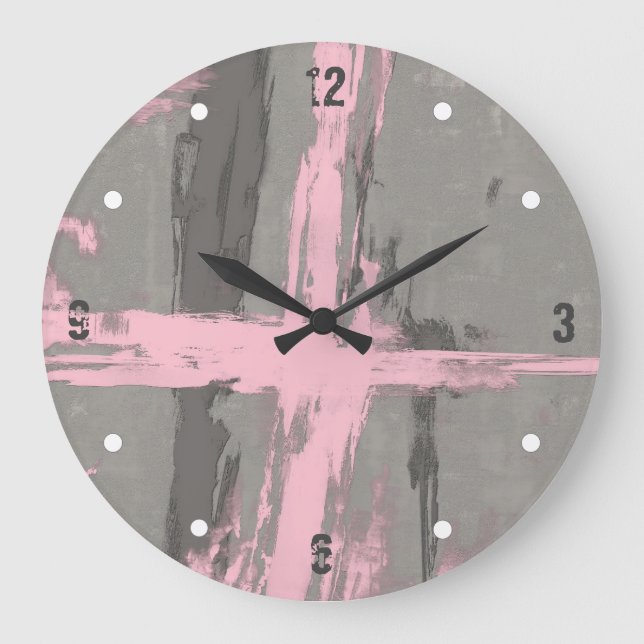 Pink Gray abstract Large Clock (Front)