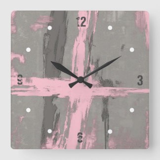 Pink Gray abstract Square Wall Clock